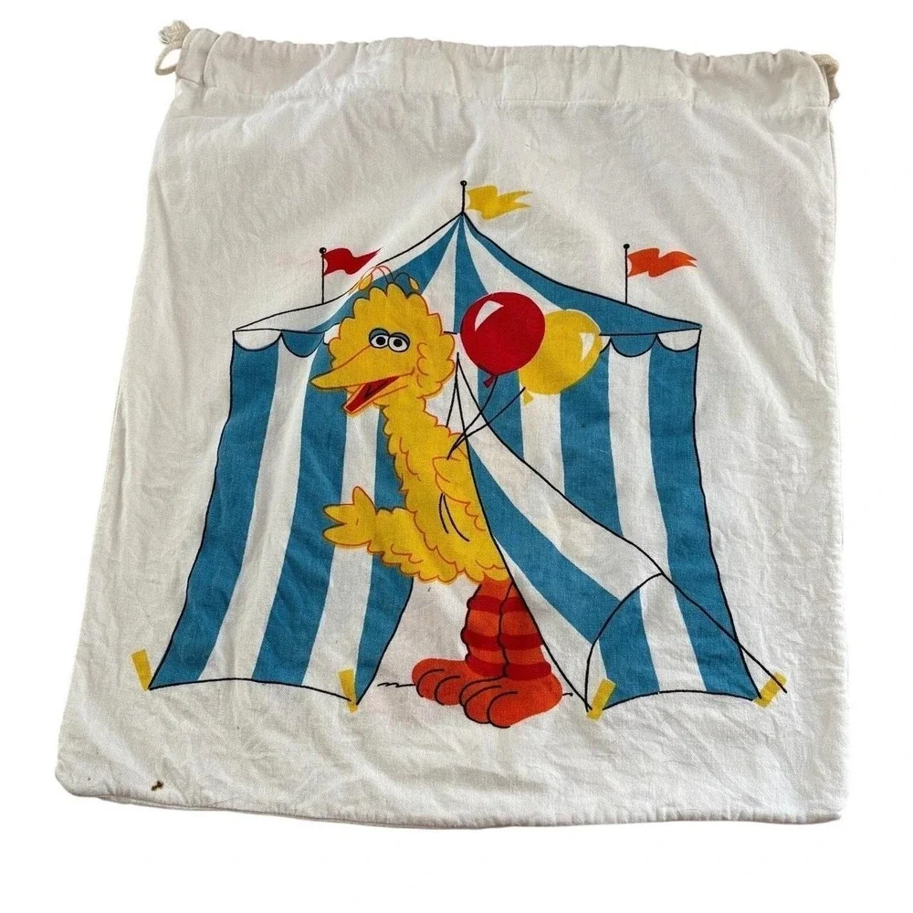 Vintage Sesame Street BIG BIRD Circus Balloons Drawstring Sack Cinch Bag 90's
